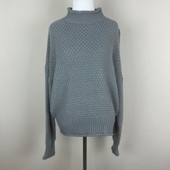 Zesica Sweater Womens Medium Gray Long‎ Sleeve Mock Neck Chunky Open Knit Casual - Picture 1 of 11